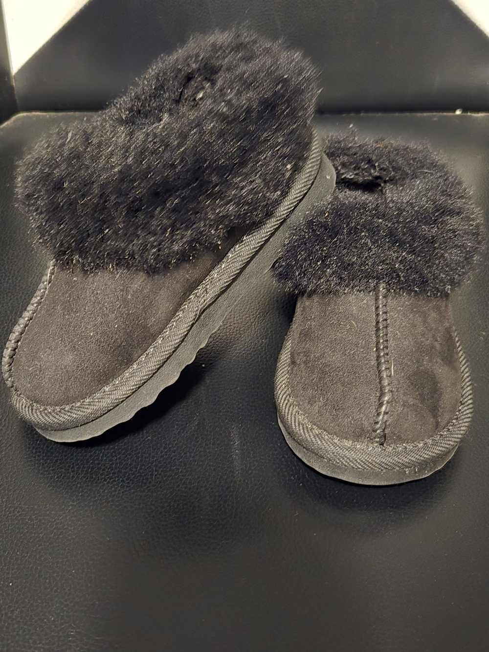 Cat & Jack Black Faux Fur Cuff Slip-On Kids Slippers